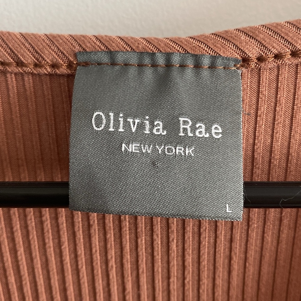 Olivia Rae Ribbed‎ Tiered Babydoll Dress Light brown/blush V-neck Women's L - Picture 2 of 5